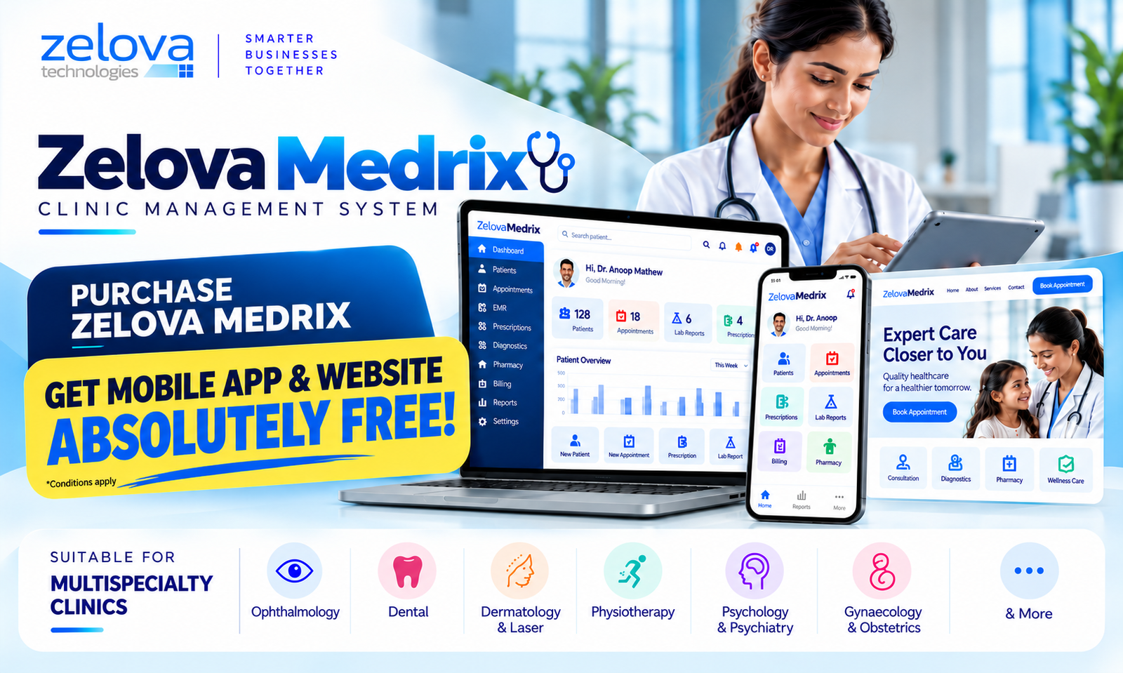 Zelova Medrix Clinic Management System — Get Mobile App and Website Absolutely Free